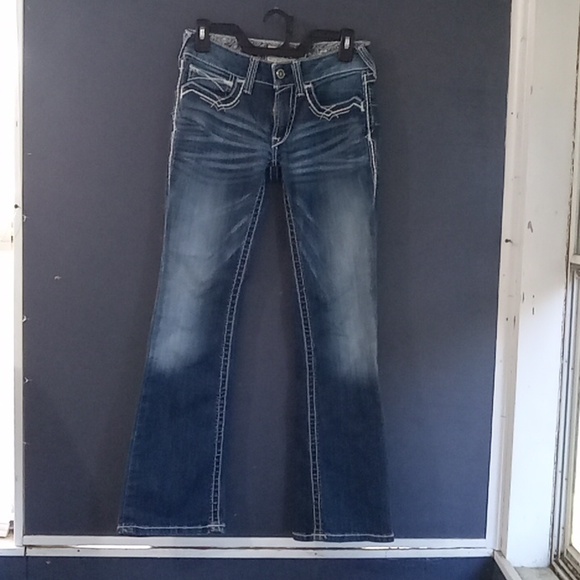 Ariat Denim - - GUC Ariat boot distressed embellished size 27s blue jeans